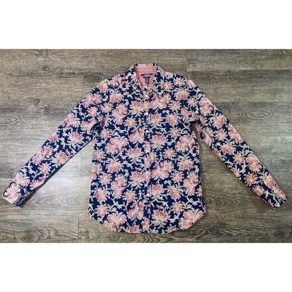 Chaps Tops - CHAPS Women’s Button Up Blouse Top Floral Paisley Long Sleeve No Iron Blue Sz S